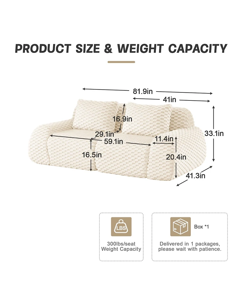 Rainsken 82" Modern Modular Sofa, Soft Flannelette 2-Seater Couch with Deep Seat and Anti-Slip Base for Living Room
