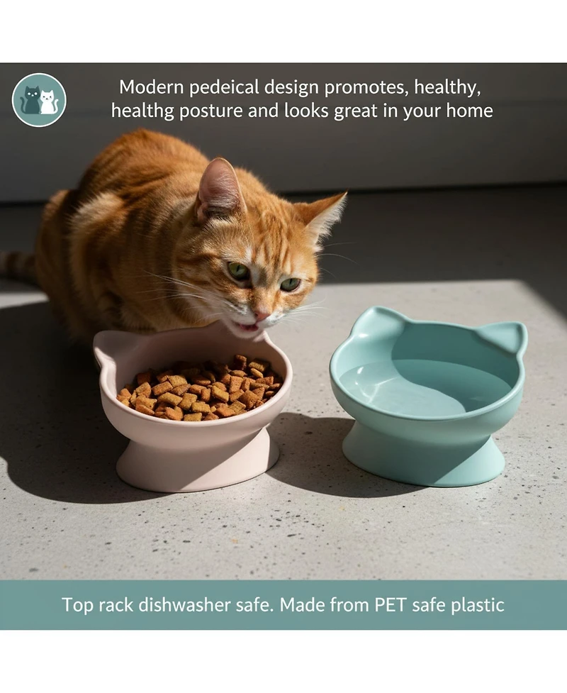 Aronkl Elevated Cat Food Water Bowls Set of 2 Whisker Friendly Raised Pedestal Dishwasher Safe 6.5 Oz
