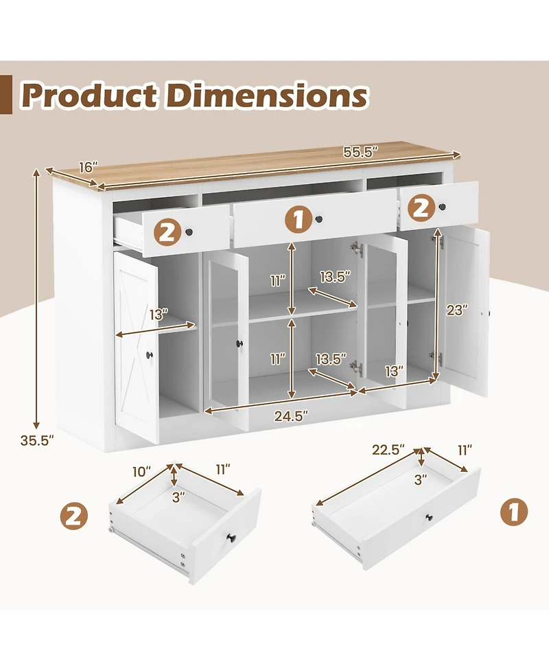 Sugift Large Buffet Sideboard Cabinet with Drawers and Wine Storage