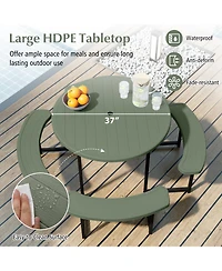Sugift Round Picnic Table Bench Set with Four Benches and Umbrella Hole