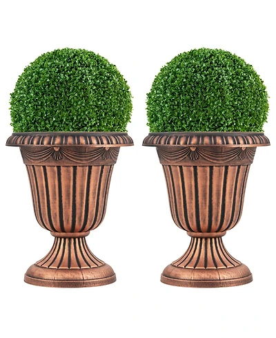 Sugift 18 inch Vintage Pedestal Planters Set of Two with Drain Hole