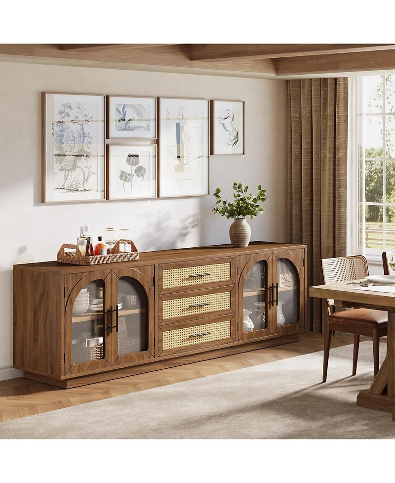 Tribesigns 71" Tv Stand for TVs up to 80", Media Console Table with 2 Storage Cabinets & 3 Rattan Drawers