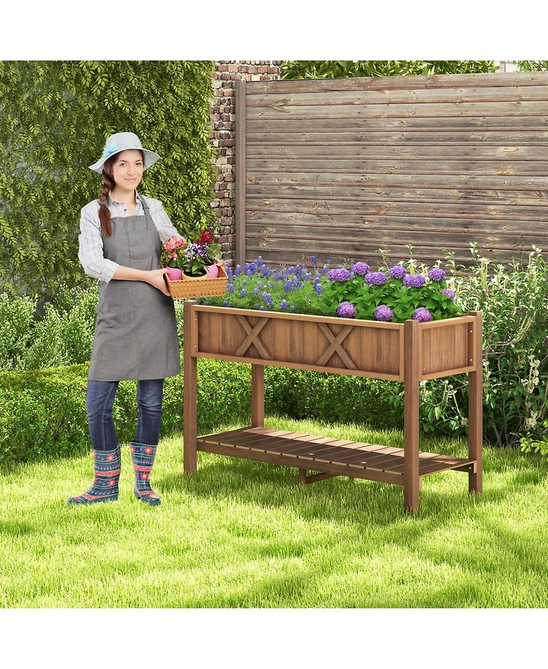Sugift Poly Wood Elevated Planter Box with Legs Shelf and Drainage