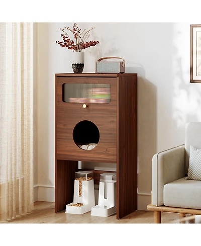 Tribesigns Hidden Cat Litter Box Enclosure with Storage, Frosted Door Cat House Furniture Cabinet