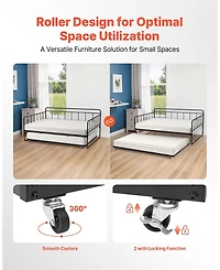 Sugift Full Size Daybed Frame with Trundle, Heavy Duty Metal, Easy Assembly