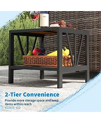 Sugift Outdoor Side Table with Umbrella Hole and Storage Shelf