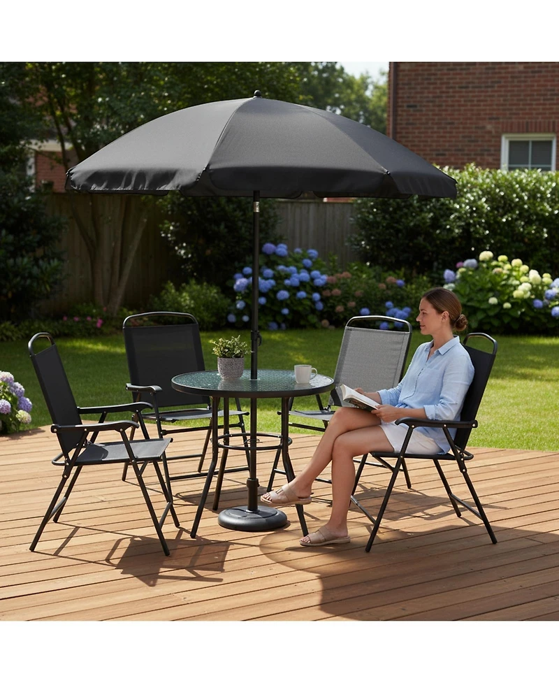 Sugift 6 Piece Patio Dining Set with Umbrella and Folding Armchairs