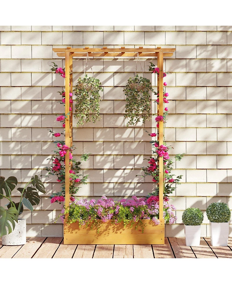 Sugift 70 in Wooden Raised Garden Bed with Lattice Trellis