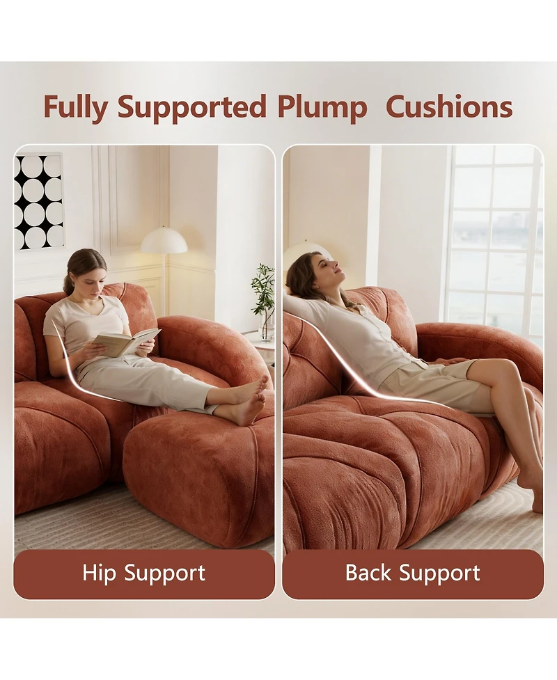 Rainsken 80" Velvet Modular Loveseat Sofa, 2-Seater Tufted Couch with 32D High-Density Sponge and Anti-Slip Bottom for Living Room