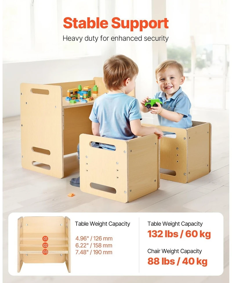 Sugift Montessori Weaning Table and Chair Set, Adjustable Height, Wooden for Toddler