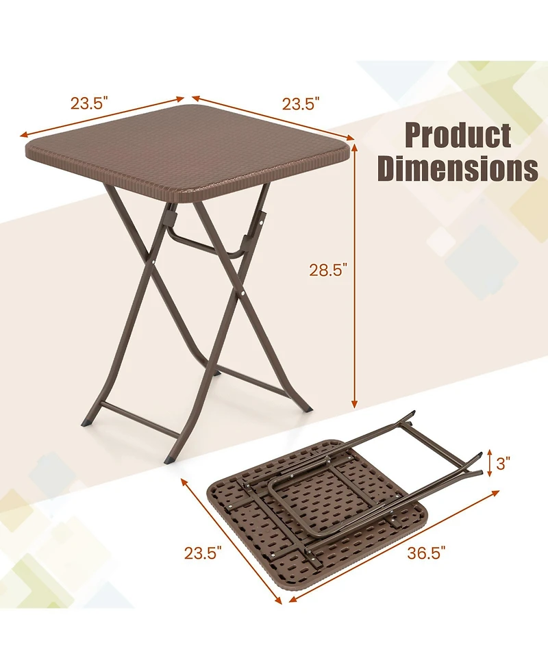 Sugift Folding Rattan Grain Hdpe Top Metal Frame Picnic Table