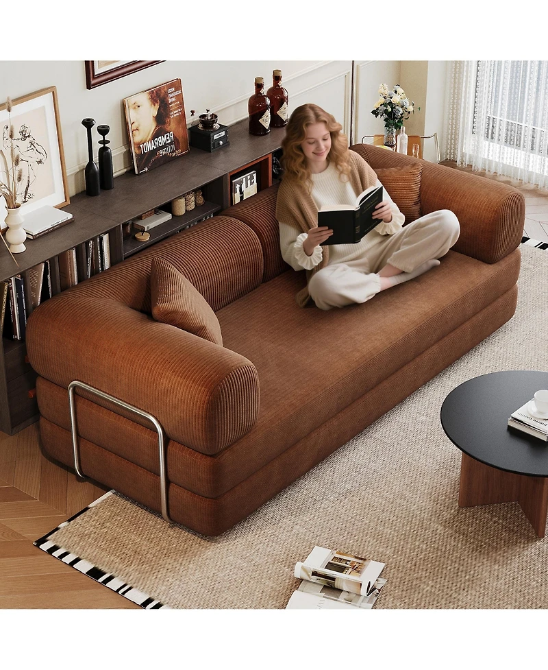 Rainsken 78.8-Inch Corduroy 2-Piece Convertible Modular Sofa Bed