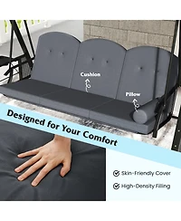 Sugift Three Seat Patio Swing Chair with Canopy Cushions and Trays