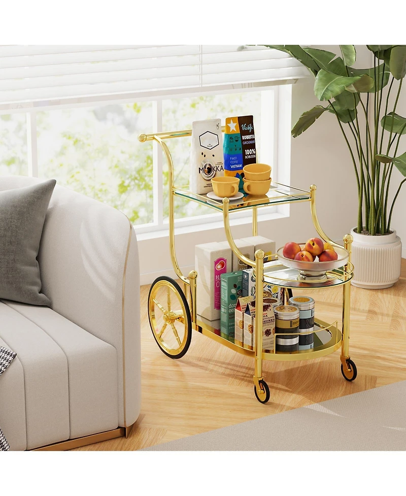 Sugift Three Tier Rolling Bar Serving Cart with Mirrored Shelves