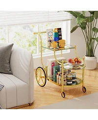 Sugift Three Tier Rolling Bar Serving Cart with Mirrored Shelves