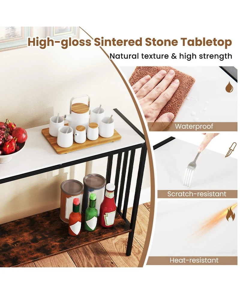 Gouun 36 in Industrial Console Table with Sintered Stone Top and Metal Frame