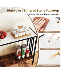 Gouun 36 in Industrial Console Table with Sintered Stone Top and Metal Frame