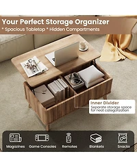 Gouun 35.5 in Fluted Lift-Top Coffee Table with Hidden Storage