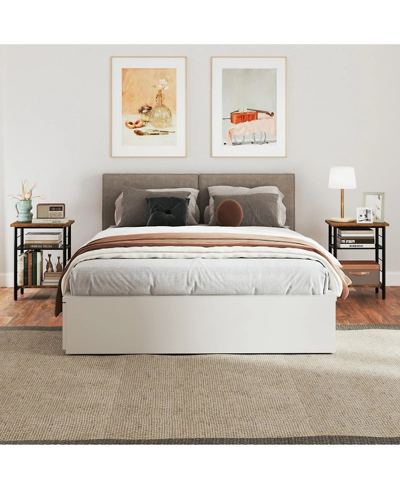 Gouun Set of 2 Industrial 3-Tier End Tables with Adjustable Mesh Shelves