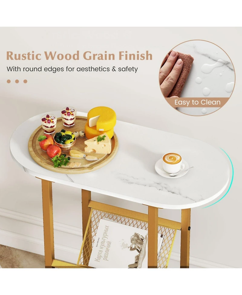 Gouun 23 in Industrial 2-Tier Oval Side Table with Mesh Storage Shelf