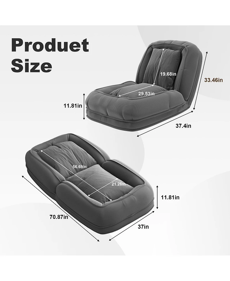 Rainsken Foldable Lazy Sofa Bed, Corduroy Upholstered Lounge Chair with 5 Adjustable Position for Living Room, Reading Room, Bedroom