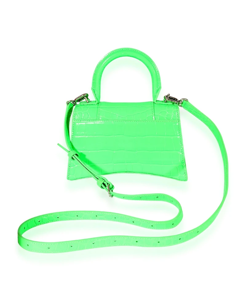 Pre-Owned Balenciaga Fluo Green Shiny Calfskin Crocodile Embossed Xs Hourglass Top Handle