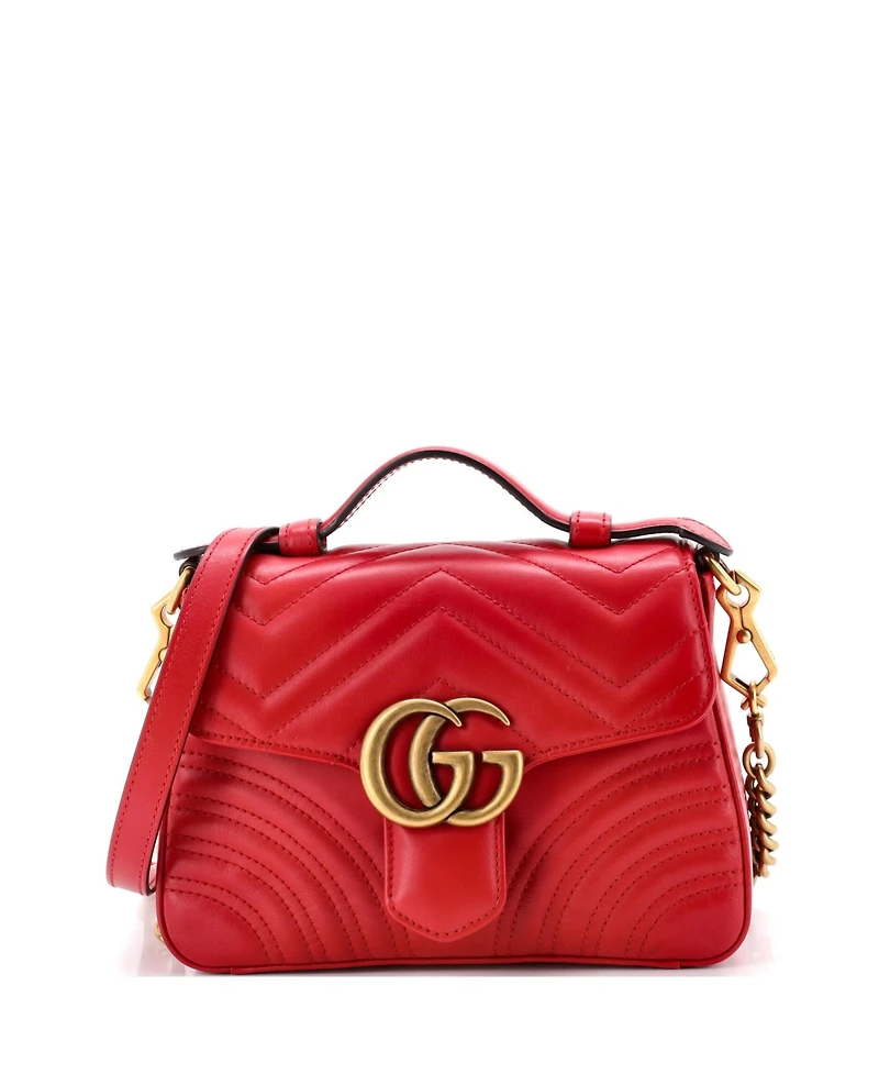 Pre-Owned Gucci Mini Gg Marmont Top Handle Flap Bag Matelasse Leather