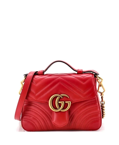 Pre-Owned Gucci Mini Gg Marmont Top Handle Flap Bag Matelasse Leather