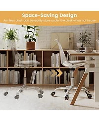 Slickblue Armless Rolling Office Chair Swivel Pu Leather Cushion Clear