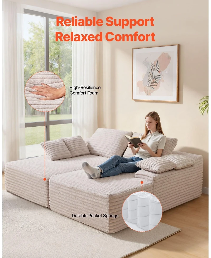 Sugift 82.7-Inch Double Chaise Corduroy Sectional Sofa with Deep Seat