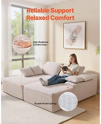 Sugift 82.7-Inch Double Chaise Corduroy Sectional Sofa with Deep Seat