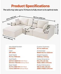 Sugift Modular Sectional Sofa, L Shaped with Chaise, Cloud Couch for Living Room