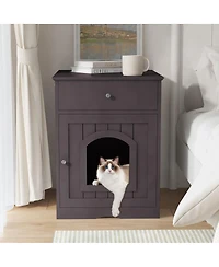 6thdruple Wooden Indoor Pet House with Drawer, Multi-Function Cat and Small Animal Home, Enclosed Furniture Crate Nightstand for Bedroom