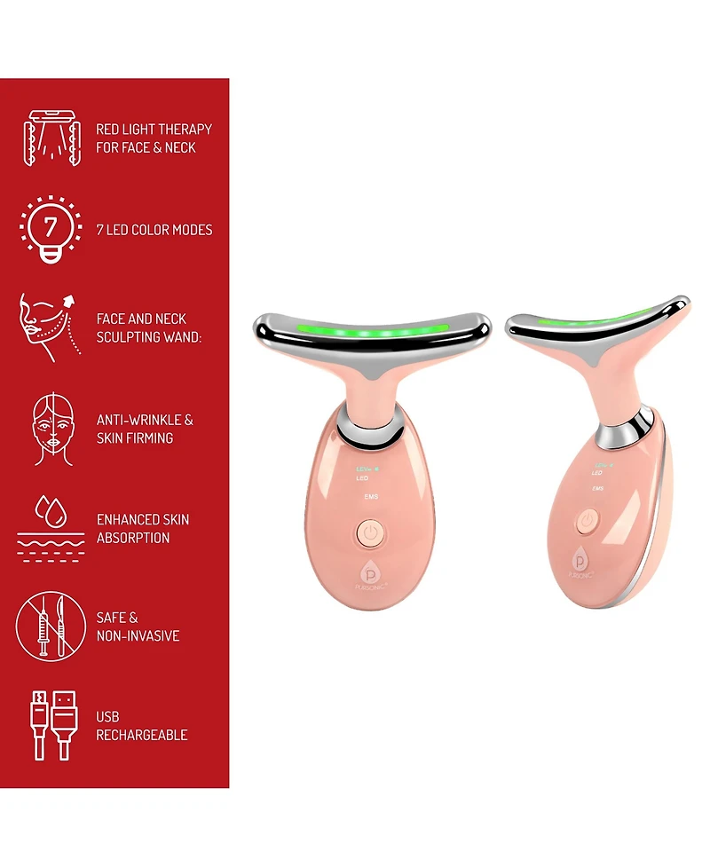 Pursonic Total Neck and Face Rejuvenation: Red Light Therapy Neck Wrap and 7-in-1 Sculpting Wand