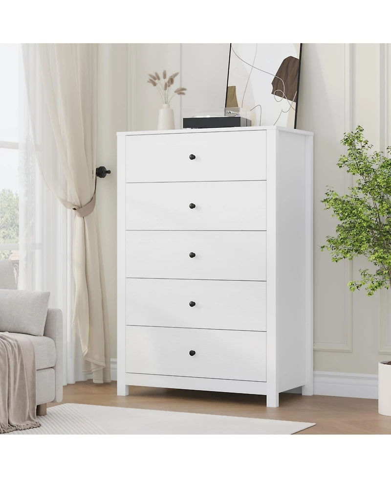 gaomon Modern 5 Drawer Wooden Dresser Chest, Tall Cabinet with Deep Storage Drawers, Metal Knobs