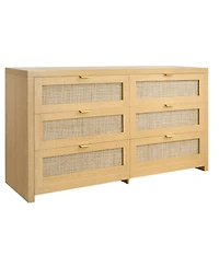 Sugift 6 Drawer Rattan Dresser, Natural Rattan Chest with Metal Handle for Bedroom