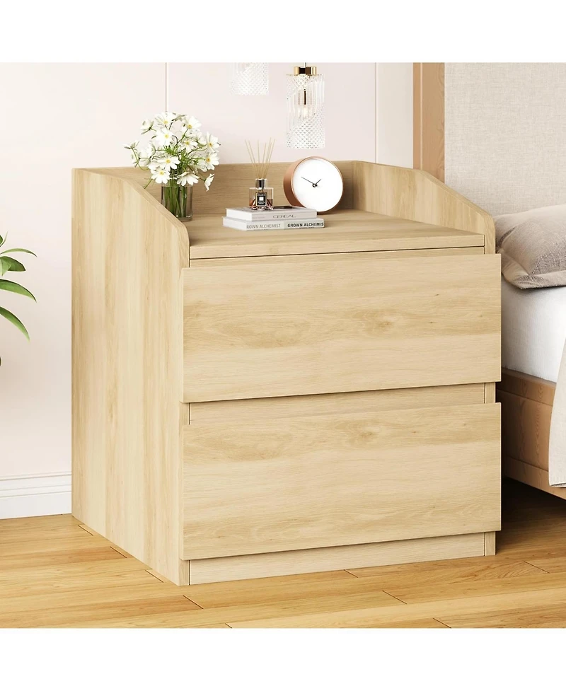 gaomon Nightstand with Drawers Bedside Table Light Wood End Table Modern Bed Side Table 2 Drawers Night Stand Drom Side Table Curved with Handle