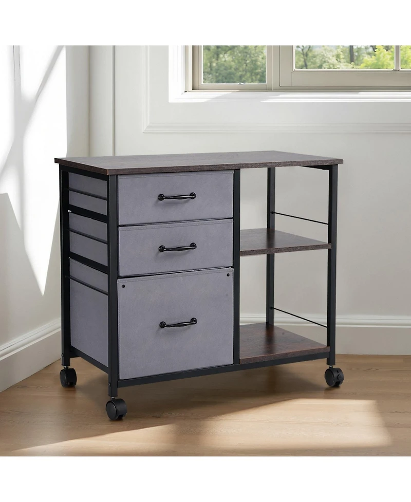 Sugift Metal File Cabinet, 3 Fabric Drawers, Wooden Vertical Filing Storage