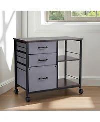 Sugift Metal File Cabinet, 3 Fabric Drawers, Wooden Vertical Filing Storage