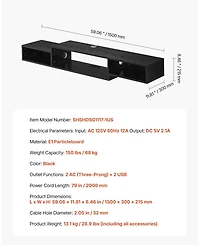 Sugift Floating Tv Stand, 59inch Wall Mount, with Power Outlet and Cable Hole