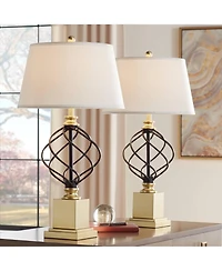 Regency Hill Traditional Table Lamps Tall Set of 2 Metal Empire Open Cage Pedestal Living Room Bedroom House Bedside