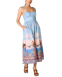 Line & Dot Women's Pernille Square Neck Sleeveless Printed Midi Dress