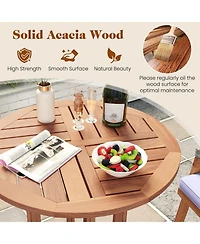 Gouun 39 in Acacia Wood Round Outdoor Bar Table with Slatted Top