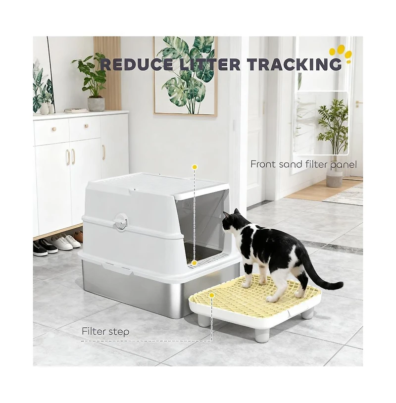 Zeus and Ruta Large Cat Litter Box with Stainless Steel, Flip Cover, Easy Clean Design, Jumbo Capacity
