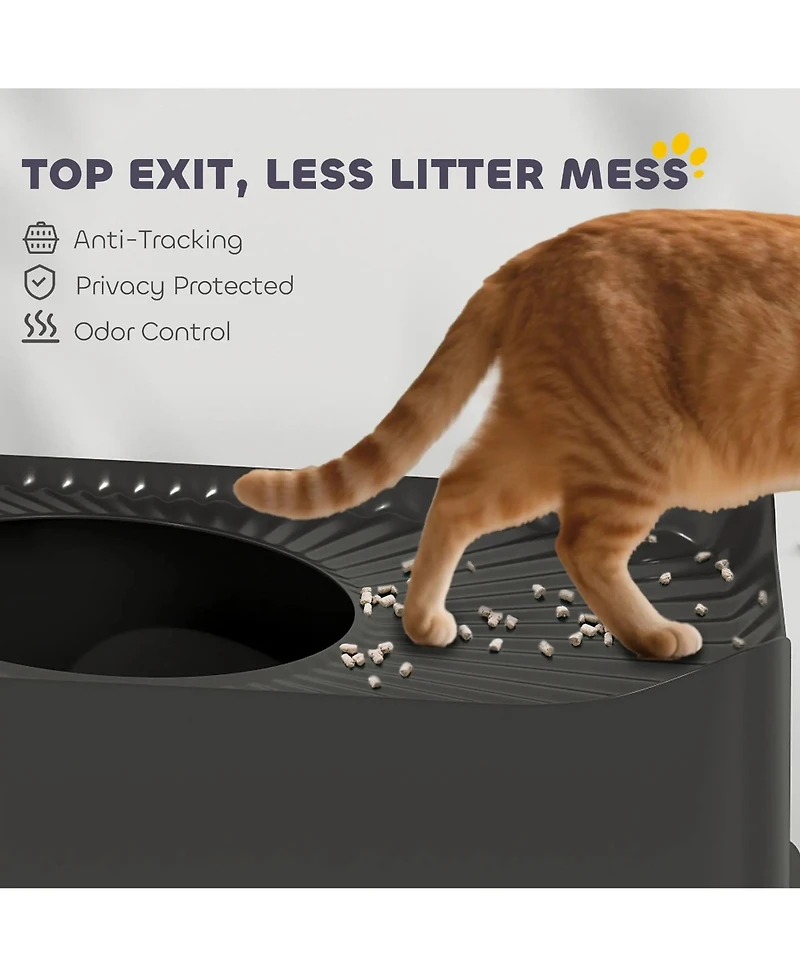 Zeus and Ruta Cat Litter Box with Scoop, Top-Entry Design, Non-Slip Pads, Odor Control, Easy Cleanup, Jumbo Capacity