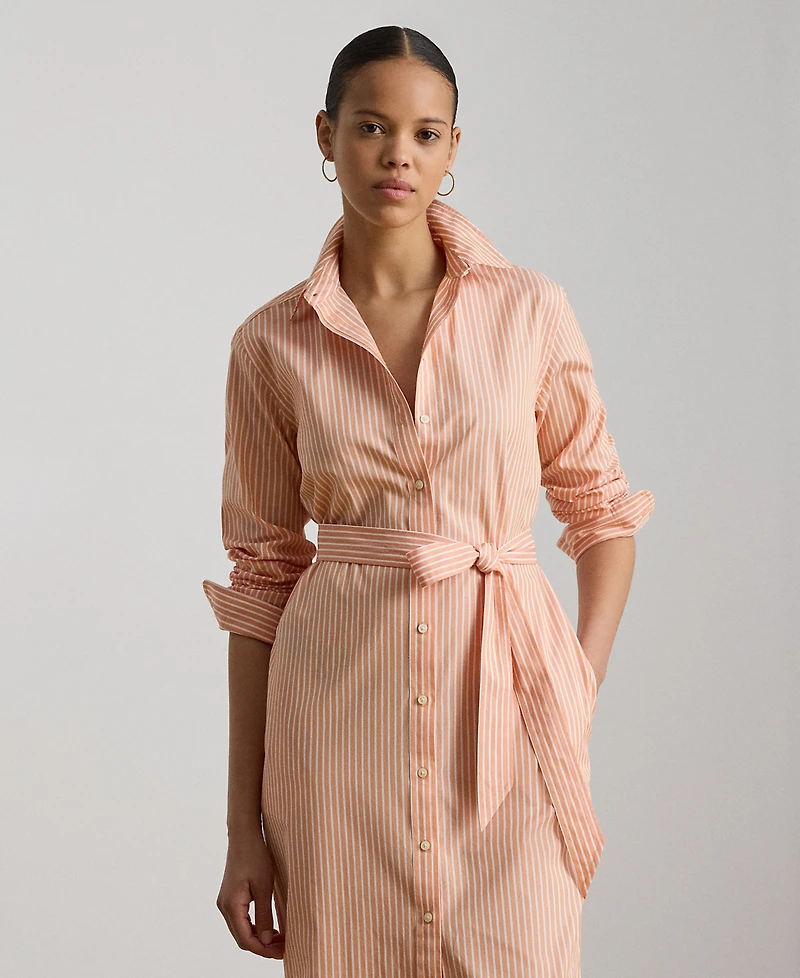 Lauren Ralph Petite Button-Down Striped End-On-End Shirt Dress