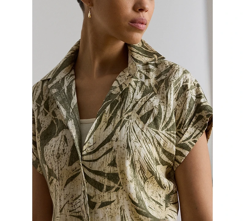 Lauren Ralph Petite Point Collar Relaxed-Fit Print Shirt