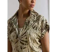 Lauren Ralph Petite Point Collar Relaxed-Fit Print Shirt