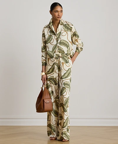 Lauren Ralph Petite High-Rise Rope-Print Twill Wide-Leg Pants