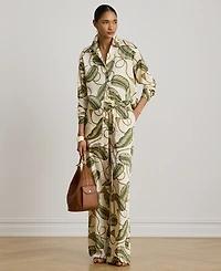 Lauren Ralph Petite High-Rise Rope-Print Twill Wide-Leg Pants